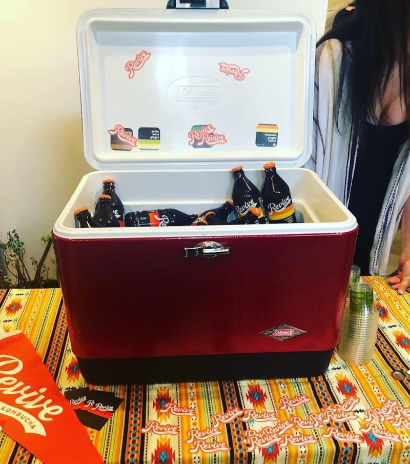 Revive seltzers in vintage cooler. Our generous local vendors often showcase their products at our monthly member socials.