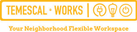 Temescal Works logo in horizontal format with "Your Neighborhood Flexible Workspace" tagline